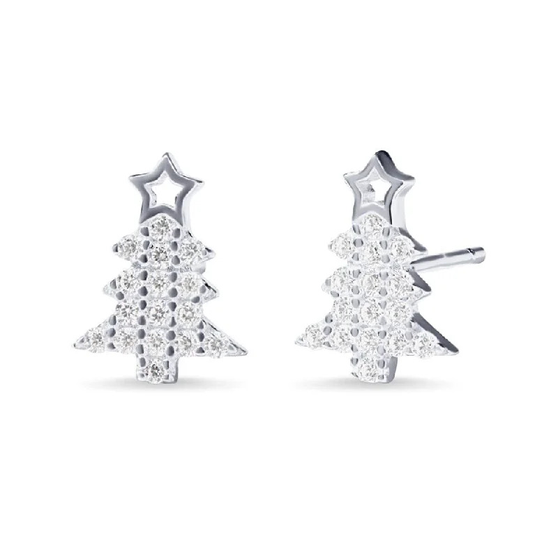 multi-colored earrings for women -Christmas Tree Stud Earrings with Cubic Zirconia in Sterling Silver