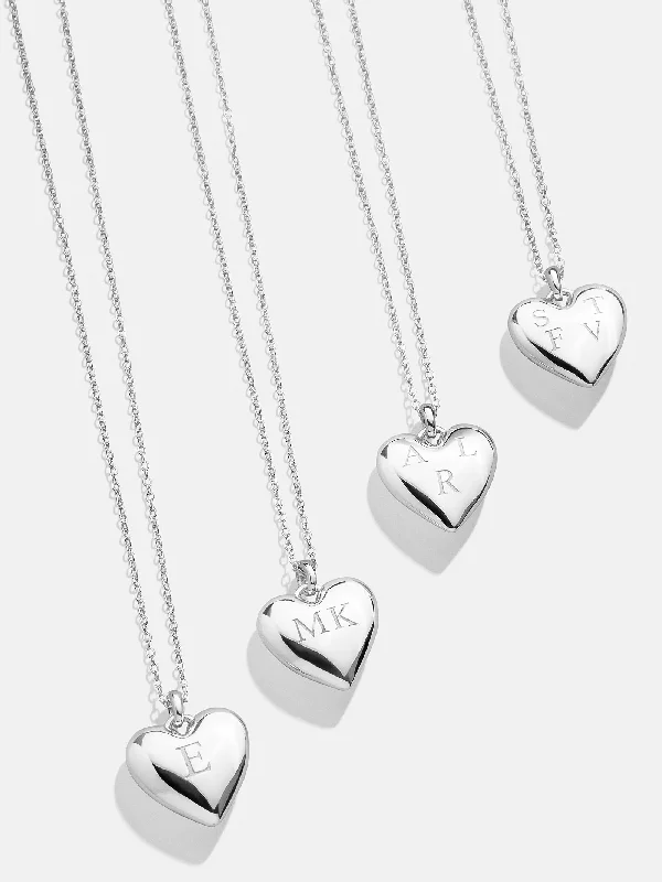 classic pearl necklaces for women -Puffy Heart Sterling Silver Custom Pendant Necklace - Silver