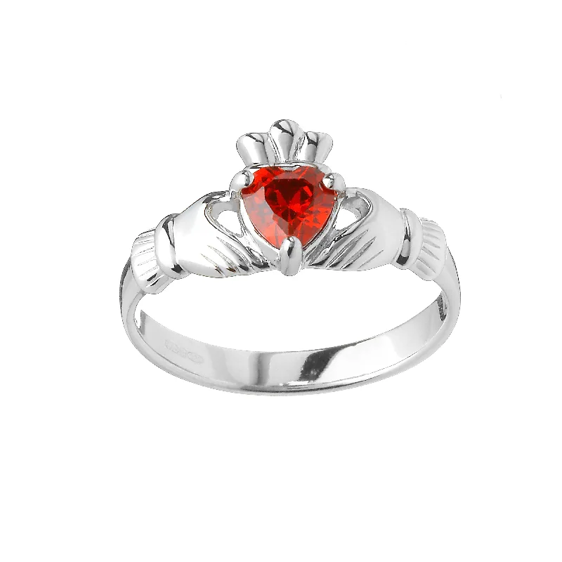 birthstone engagement rings -Sterling Silver January Birthstone Claddagh Ring