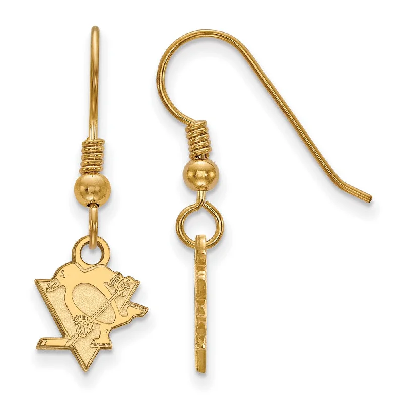 statement drop earrings for women -SS 14k Yellow Gold Plated NHL Pittsburgh Penguins XS Dangle Earrings