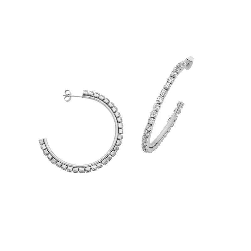 gold stud earrings for women -Stainless Steel Crystal Claw 40mm Hoops