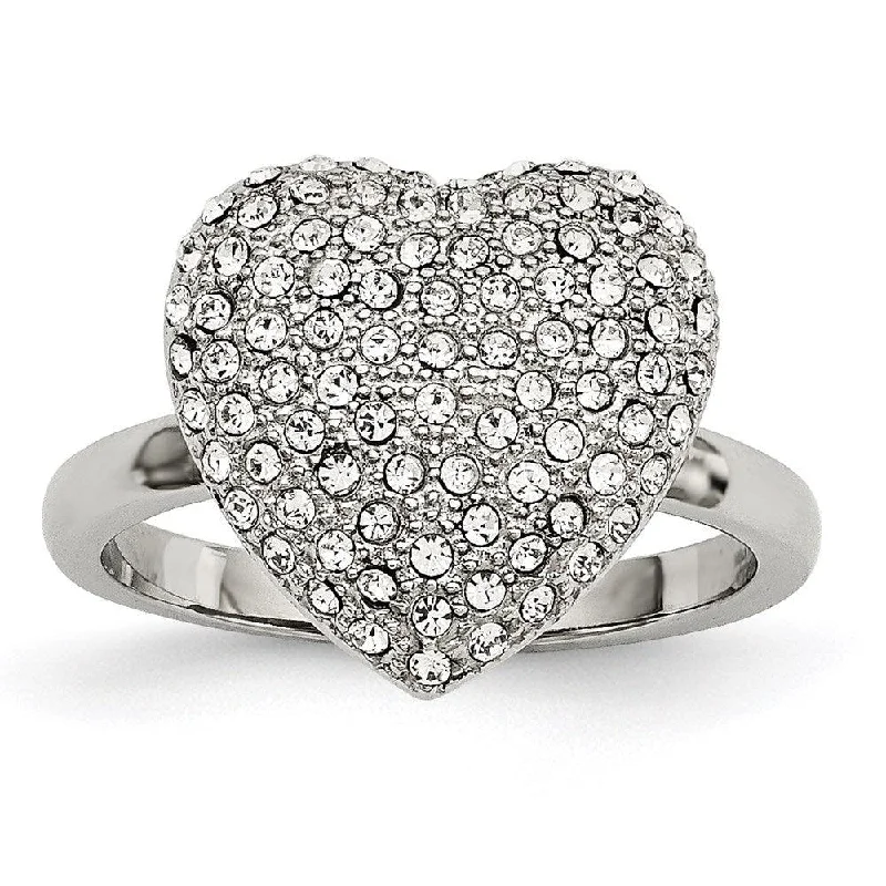 men’s wedding rings -Stainless Steel Polished w/ Preciosa Crystal Heart Ring