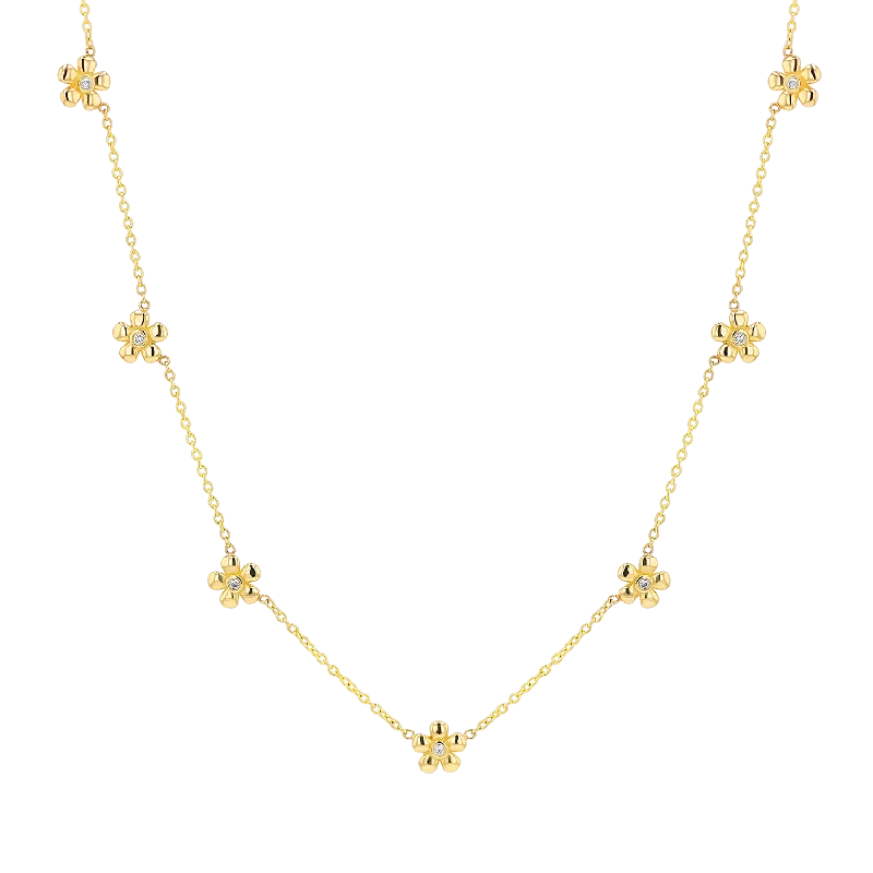 long chain necklaces for women -Diamond Flower Chain Necklace