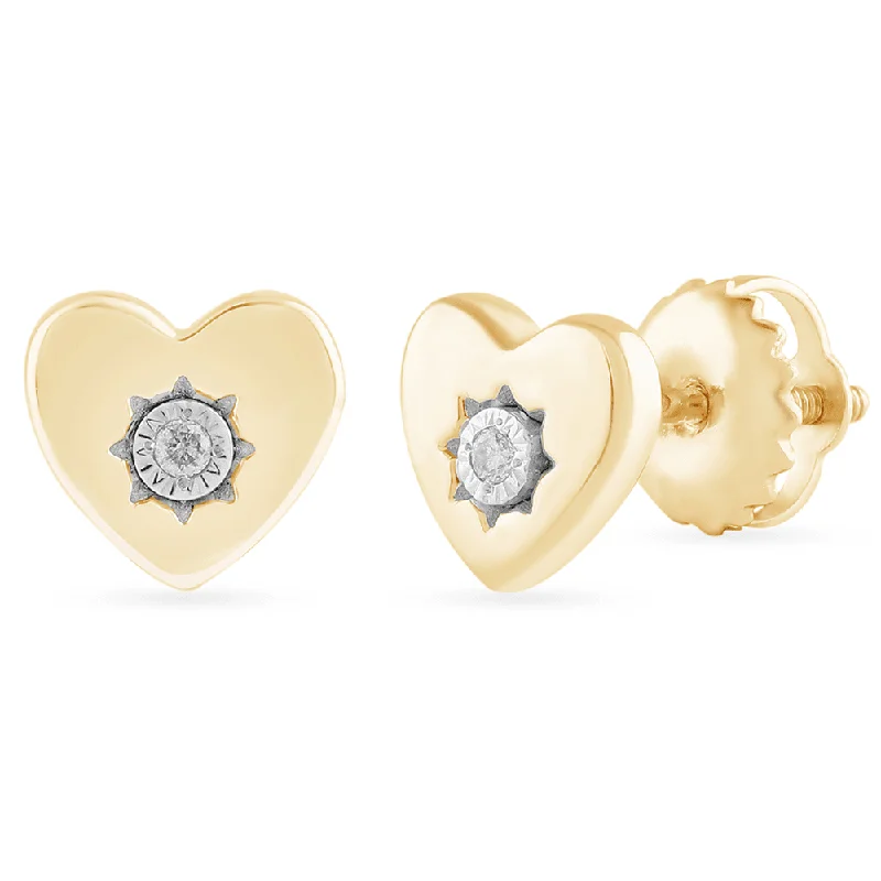 personalized earrings for women -Diamond Set Heart Stud Earrings in 9ct Yellow Gold