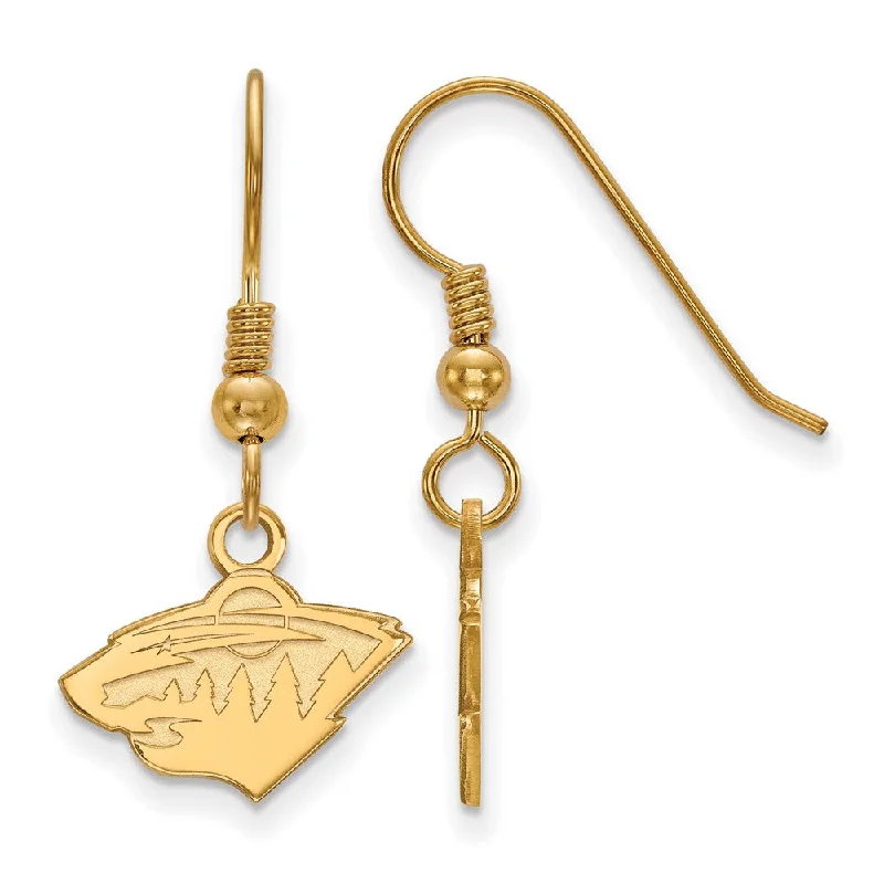 trendy statement earrings for women -SS 14k Yellow Gold Plated NHL Minnesota Wild XS Dangle Earrings