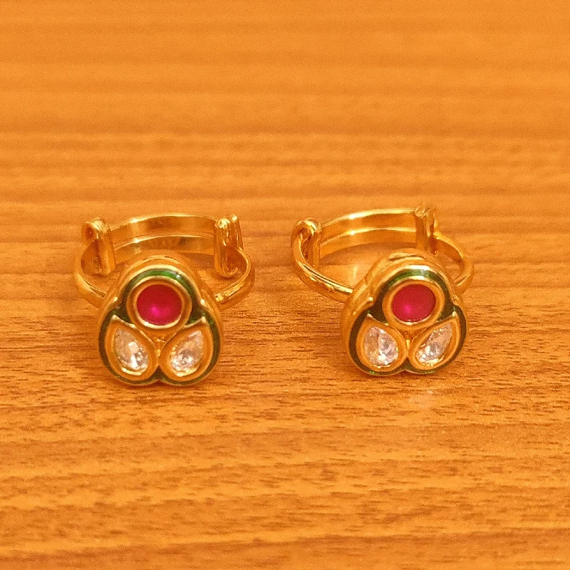 double band rings for women -RUBY KUNDAN MEENAKARI ADJUSTABLE TOE RING