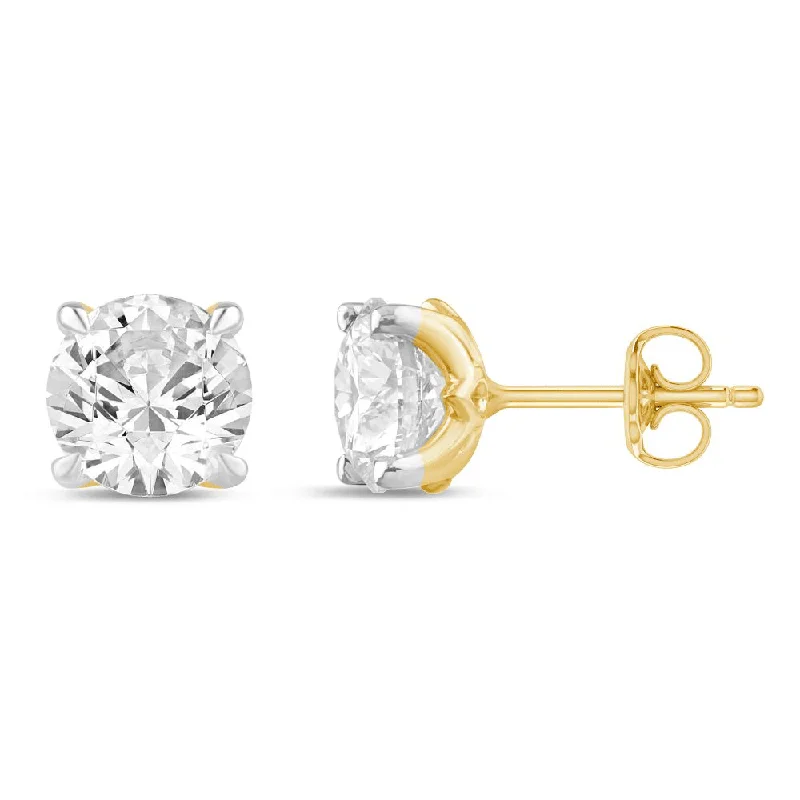 custom name earrings for women -Solitaire Stud Earrings with 2.00ct of Laboratory Grown Diamonds in 9ct Yellow Gold