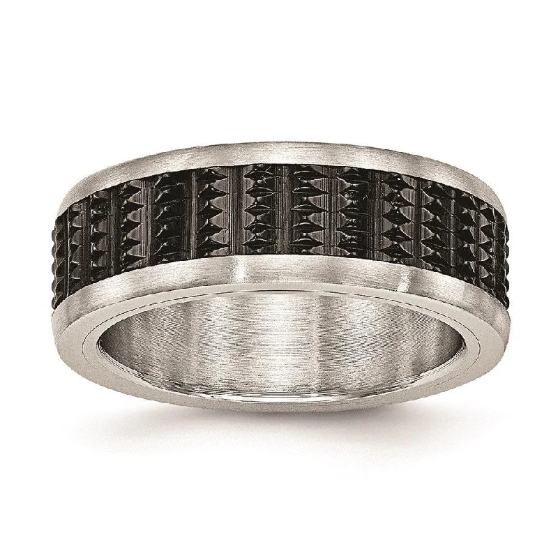 modern promise rings -Stainless Steel Brushed/Polished Black IP Textured Ring