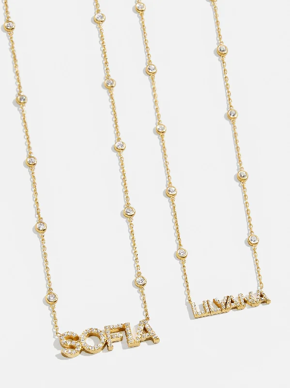 wedding pendant necklaces for women -18K Gold Custom Yasmine Nameplate Necklace - Gold/Pavé