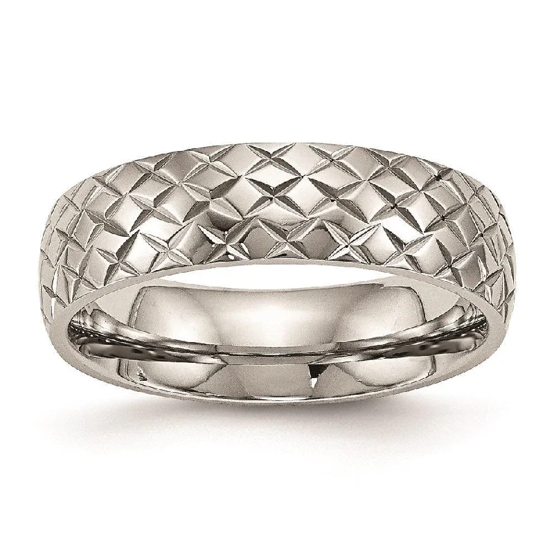 cocktail rings for women -Stainless Steel Polished Textured Ring