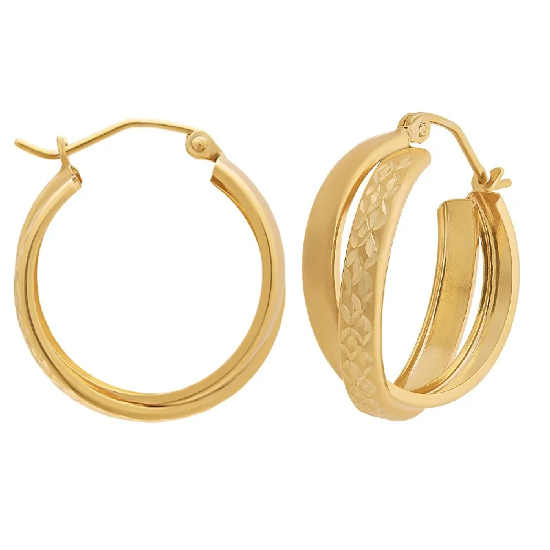 gold drop earrings for women -9ct Yellow Gold Silver Infused Double Hoop Earrings 3mm x 21mm