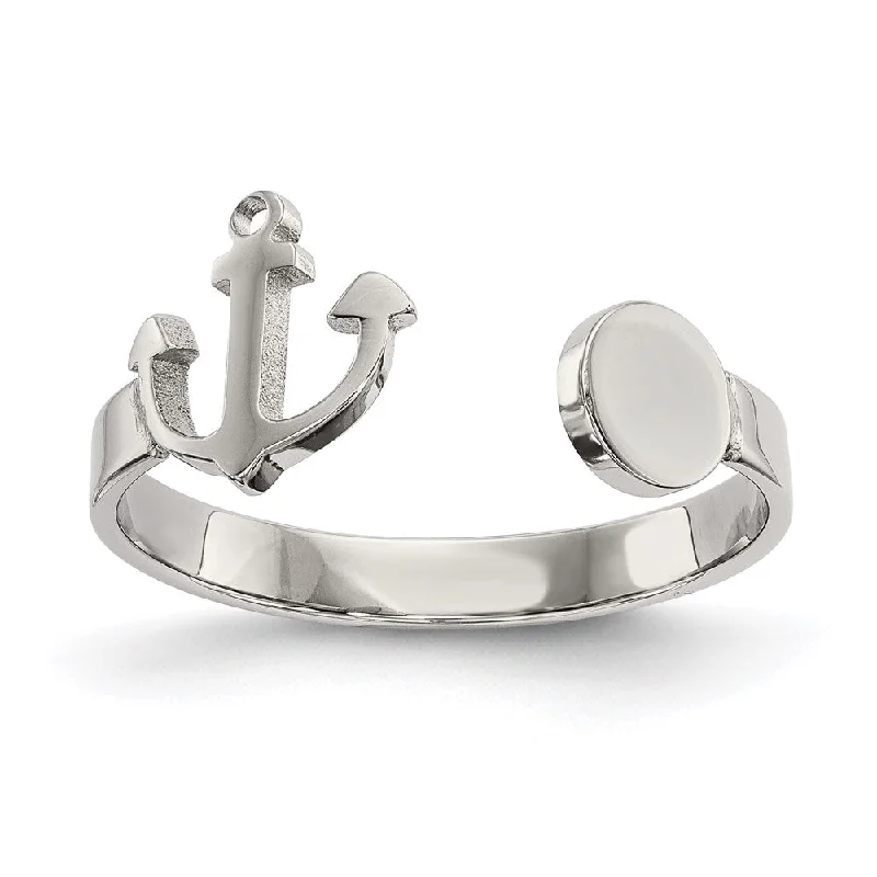 silver rings for women -Stainless Steel Polished Adjustable Anchor Ring | SR623