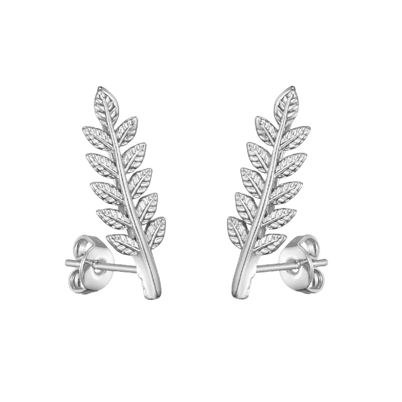 long earrings for women -Silver Plated Leaf Earrings