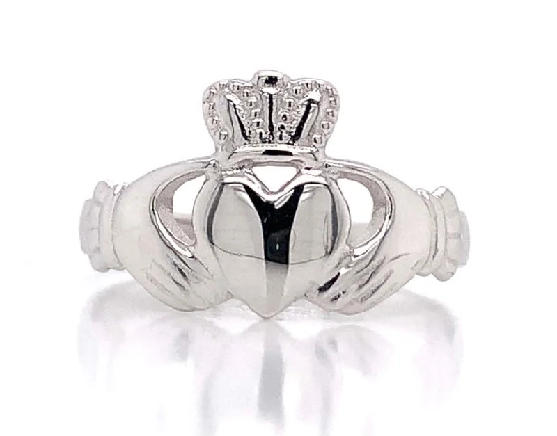 statement rings for women -10ct White Gold Classic Claddagh Ring