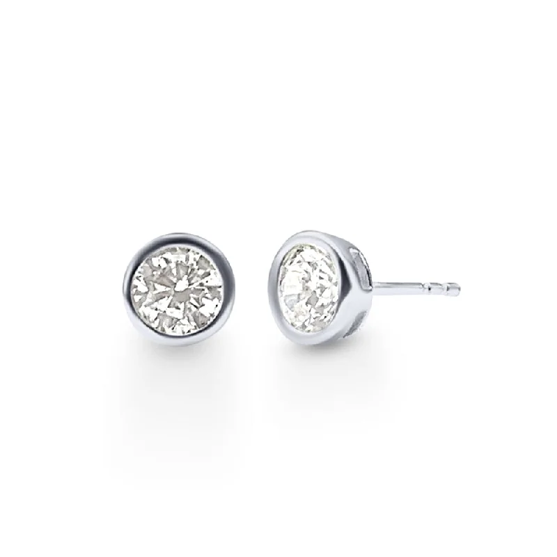 wedding earrings for women -Bezel Stud Earrings with Cubic Zirconia in Sterling Silver