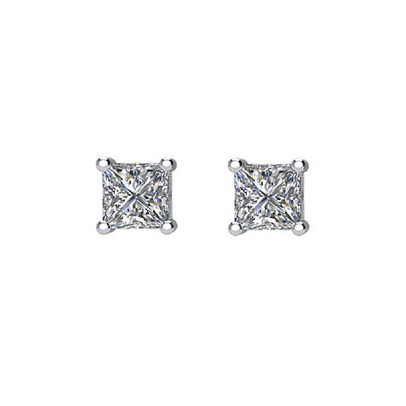 evening drop earrings for women -Princess Cut Diamond (G-H, SI2-SI3) Stud Earrings in Platinum