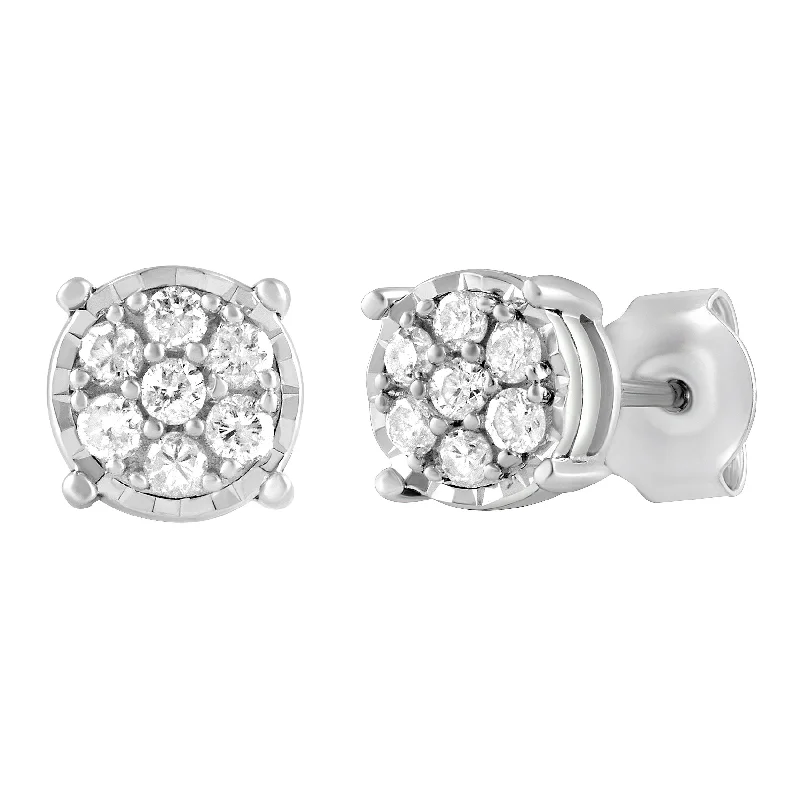 chunky earrings for women -Miracle Halo Composite Earrings with 1/4ct of Diamonds in Sterling Silver