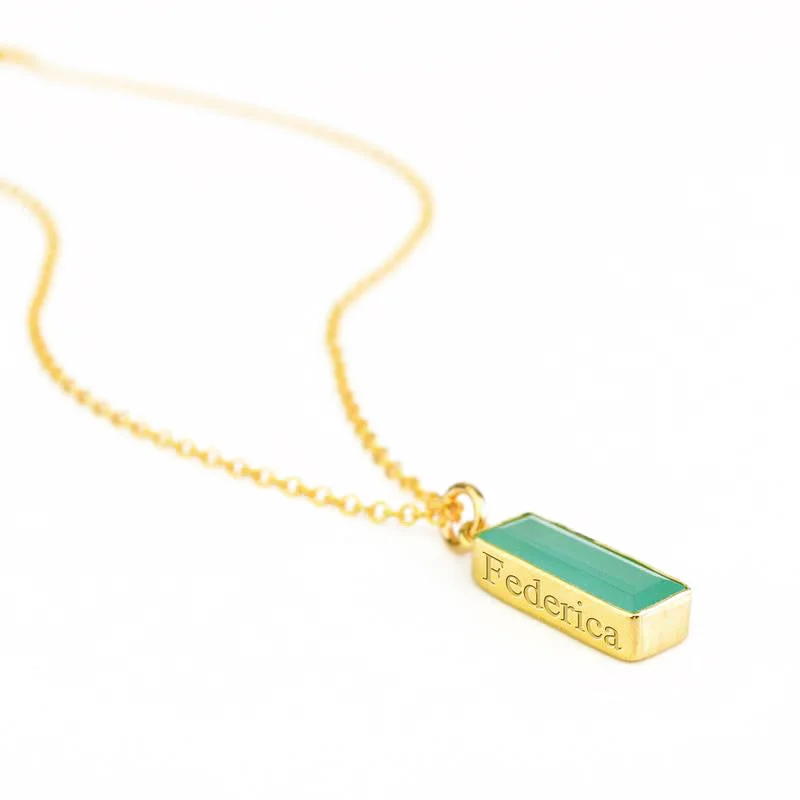 simple charm necklaces for women -Aqua Chalcedony Vertical Bar Necklace : March Birthstone : Adira Series