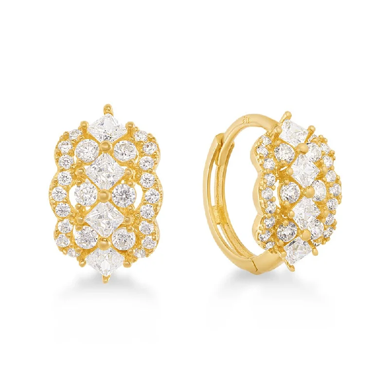 luxurious gold earrings for women -10mm Cluster Hoop Earrings with Cubic Zirconia in 9ct Yellow Gold