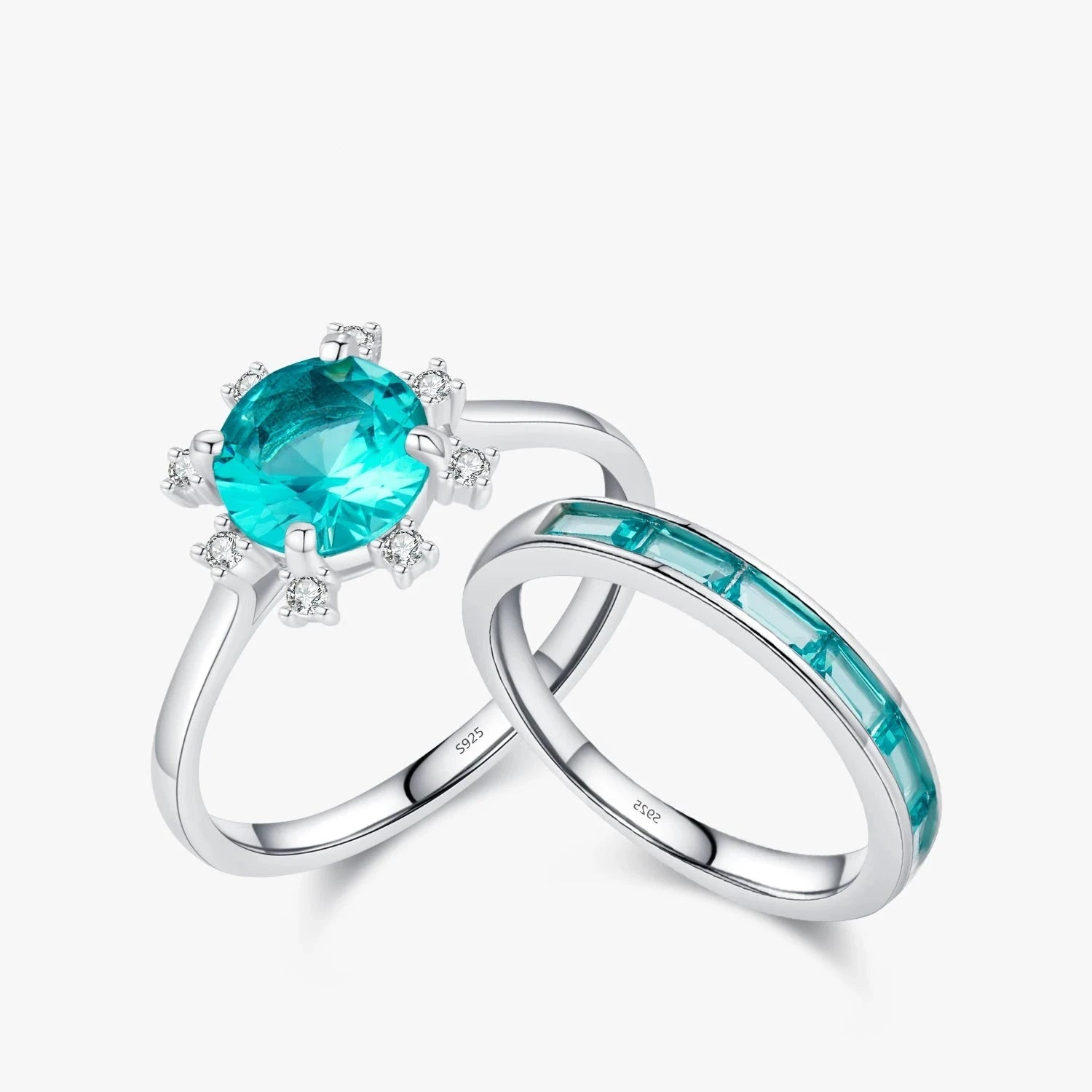 gemstone wedding rings -Regal Paraiba Emerald Cut Zircon Crown Ring