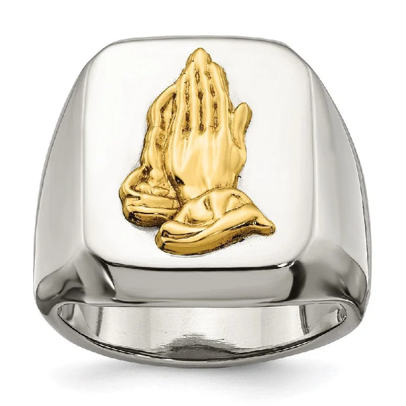 colorful rings for women -Stainless Steel w/14k Accent Polished Praying Hands Ring