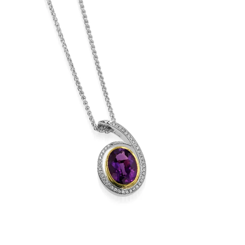 vintage-style necklaces for women -Signature Oval Amethyst and Pave Diamond Pendant Necklace