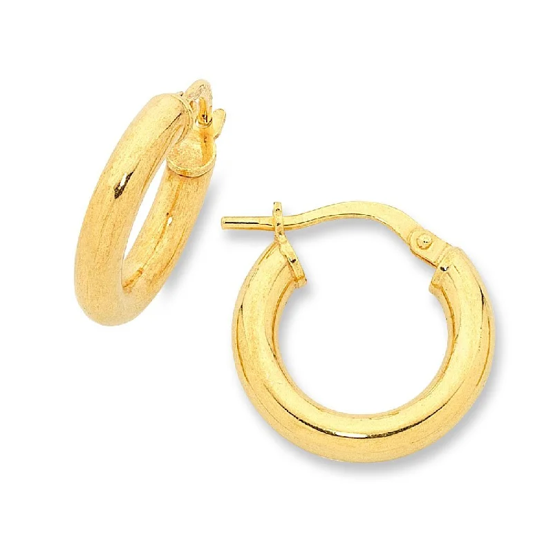 simple stud earrings for women -9ct Yellow Gold Silver Infused Hoop Earrings 10mm