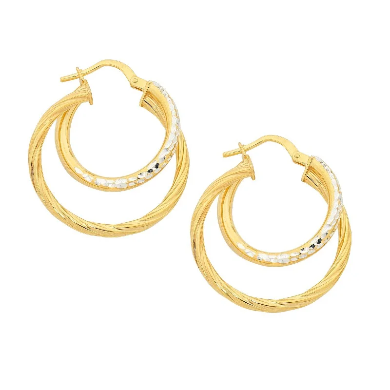 minimalist earrings for women -9ct Two Tone Silver Infused Double Hoop Earrings