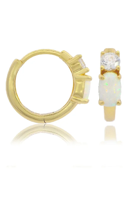 chic silver earrings for women -OPAL GLOW WHITE CREATED OPAL HOOP EARRINGS GOLD