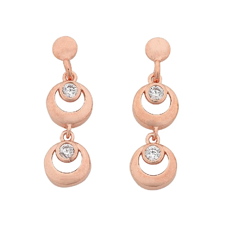 simple hoop earrings for women -9ct Rose Gold Silver Infused Double Circle Cubic Zirconia Drop Earrings