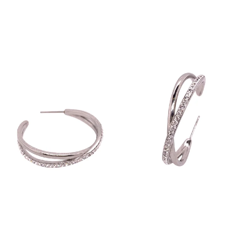 fashion earrings for women -Stainless Steel Crystal Crossover Hoop Earrings