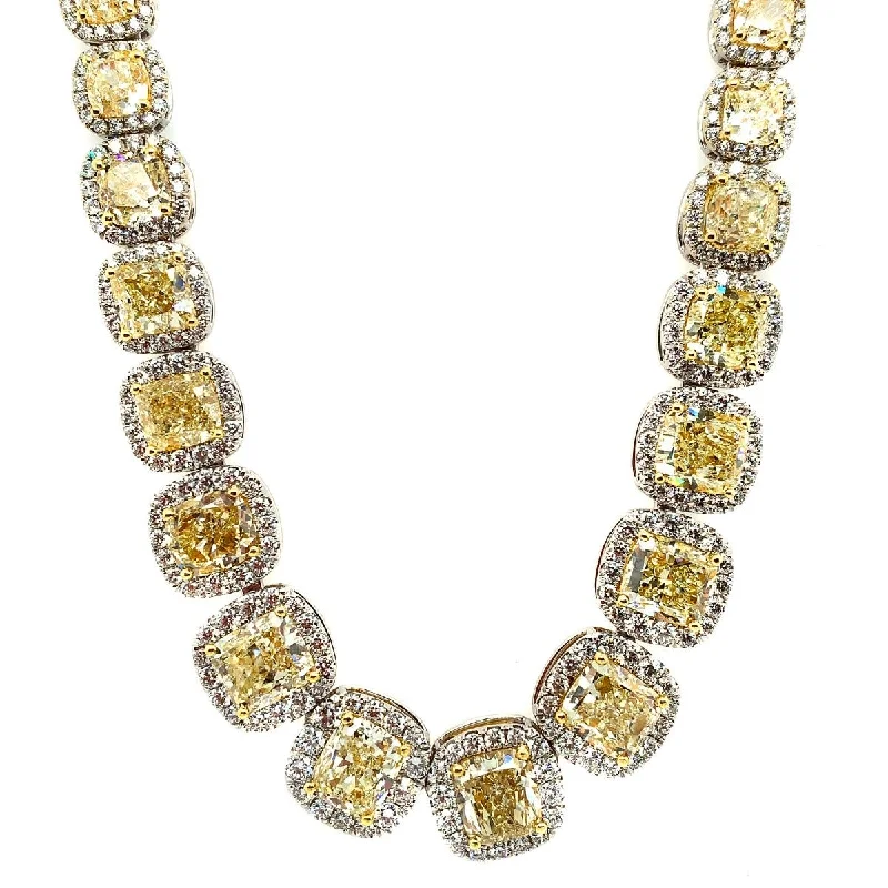 simple gold necklaces for women -EMPRESS 67 CARAT CUSHION CUT FANCY YELLOW DIAMOND NECKLACE 18K WHITE GOLD GIA CERTIFIED BY MIKE NEKTA