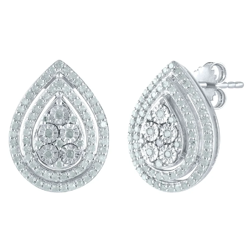 luxurious gold earrings for women -Sterling Silver 0.50ct Diamond Pear Stud Earrings