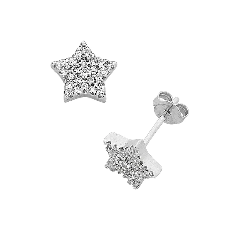 gold dangle earrings for women -Children's Sterling Silver Cubic Zirconia Star Stud Earrings