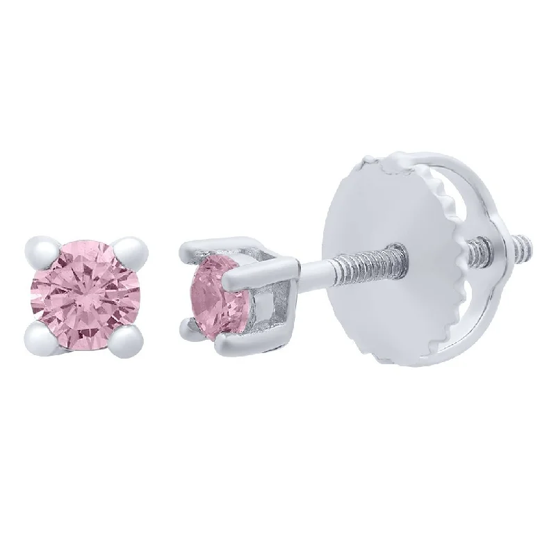 trendy silver earrings for women -2mm Children's Pink Cubic Zirconia Stud Earrings