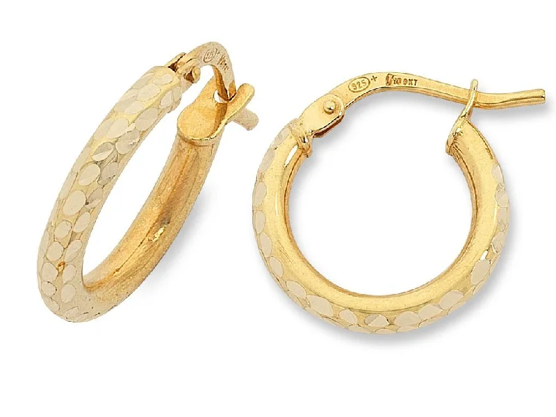 hoop earrings with diamonds -9ct Yellow Gold Silver Infused Hoops- 2mm x10mm