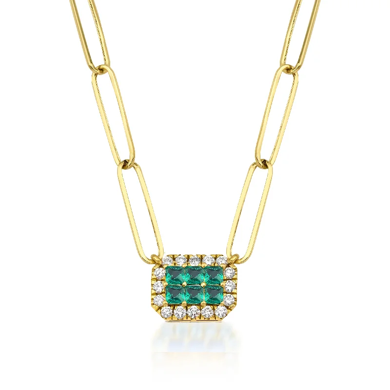 simple charm necklaces for women -Fortuna Belle Verde Paperclip 18K Gold Necklace w. Emeralds & Diamonds