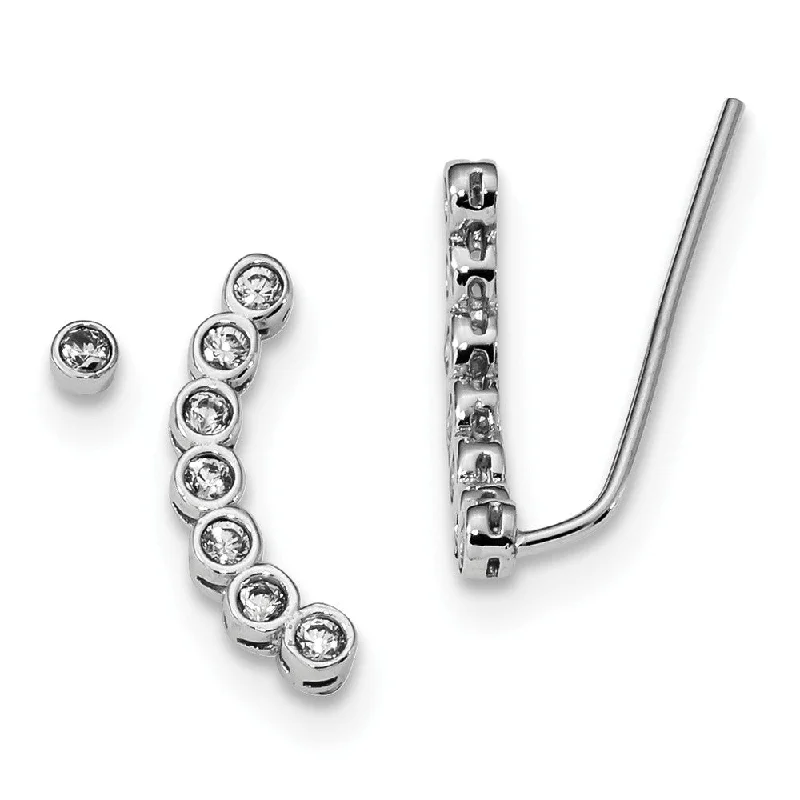 fashion hoop earrings for women -CZ Rhodium-Plated Sterling Silver 1 Ear Climber & 1 -3mm Stud Earring