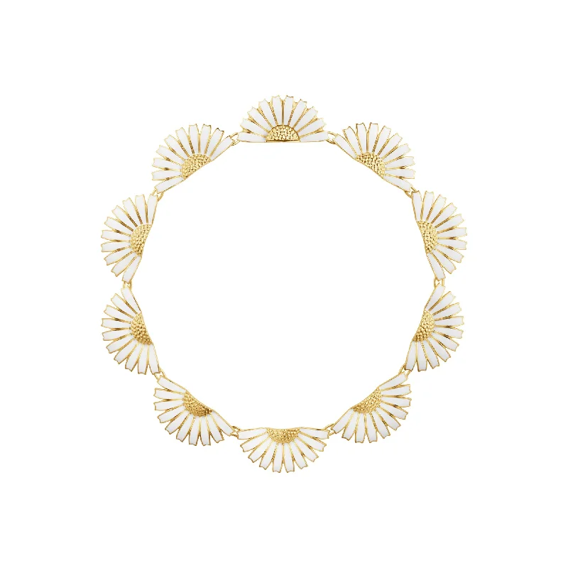 dainty gold necklaces for women -Daisy Half Flower Gold Plated Necklace w. White Enamel