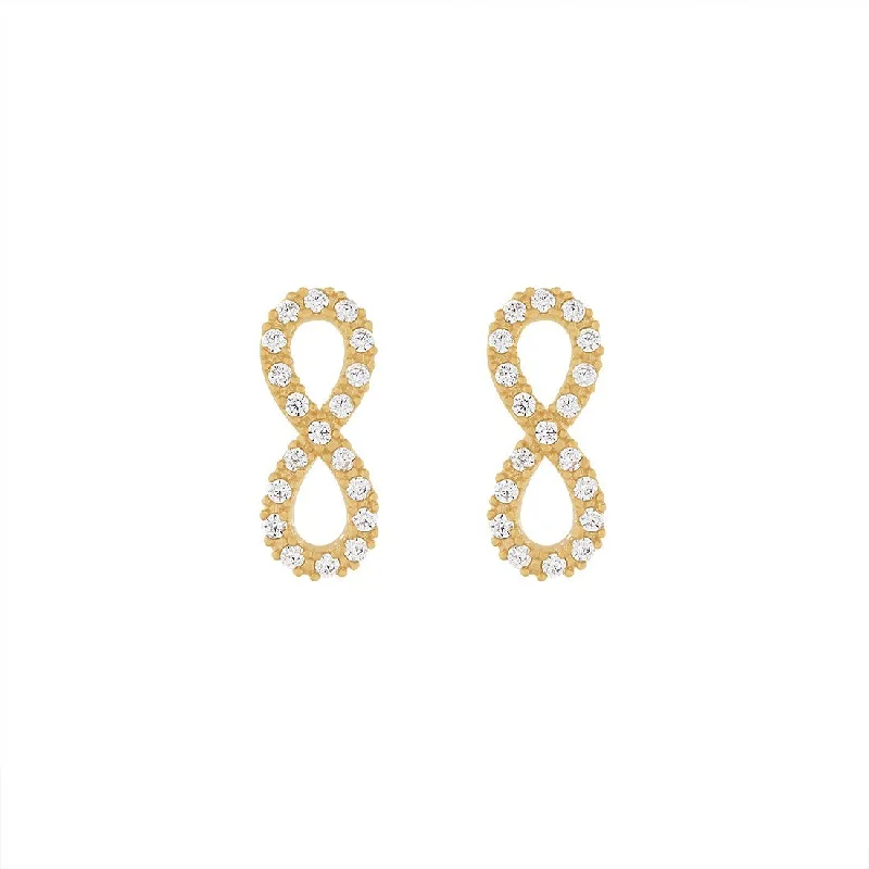 stud earrings for women -9ct Yellow Gold Silver Infused Infinity Stud Earrings with Cubic Zircona