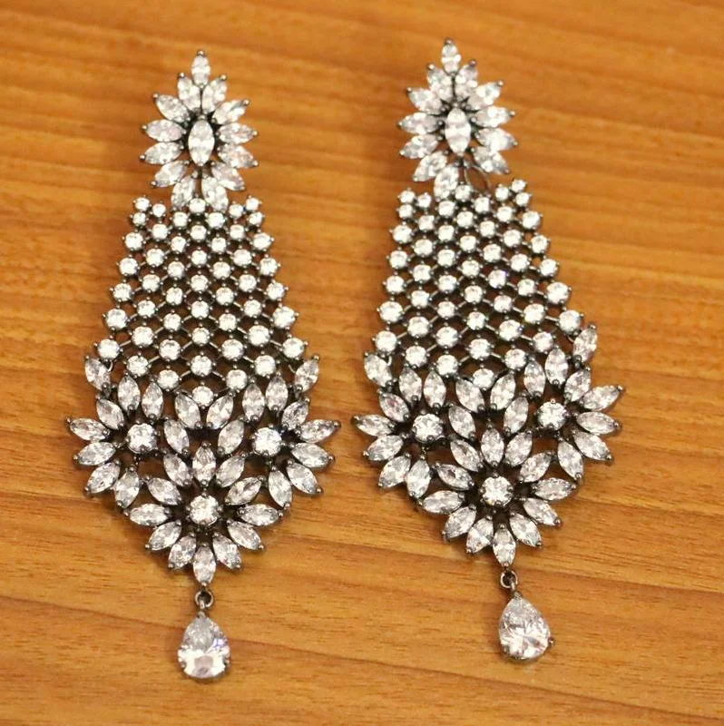 evening earrings for women -CZ STUDDED WHITE RHODIUM PLATED DANGLERS