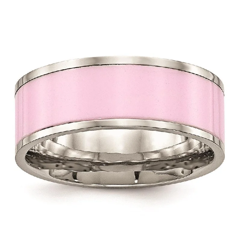 personalized wedding rings -Stainless Steel Polished Pink Ceramic Ring