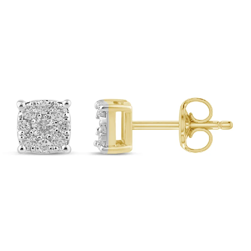 statement earrings for women -Composite Stud Earrings with 1/5ct of Diamonds in 9ct Yellow Gold