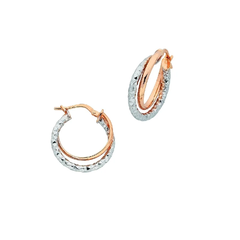 bridal earrings for women -9ct 2 Tone Rose And White Gold Silver Infused Hoop Earrings 30mm