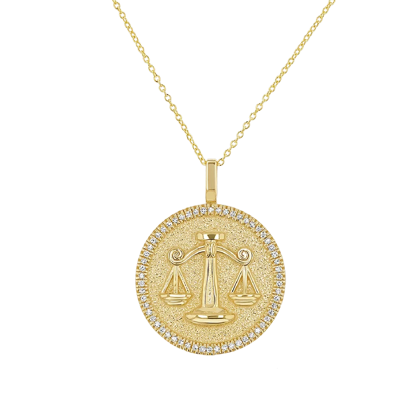 elegant pearl necklaces for brides -Diamond Zodiac Coin Medallion Necklace