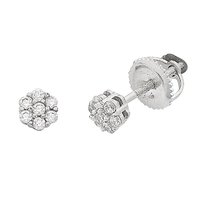 fun earrings for women -Children's Sterling Silver Cubic Zirconia Flower Earrings