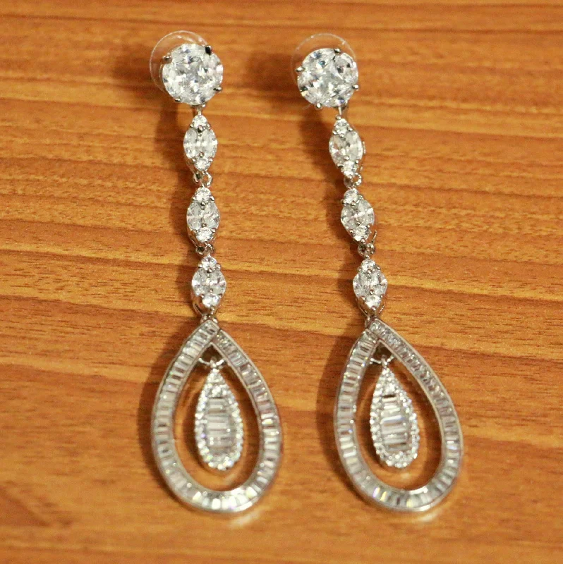 diamond earrings for women -Silver Plated Diamond Look Danglers