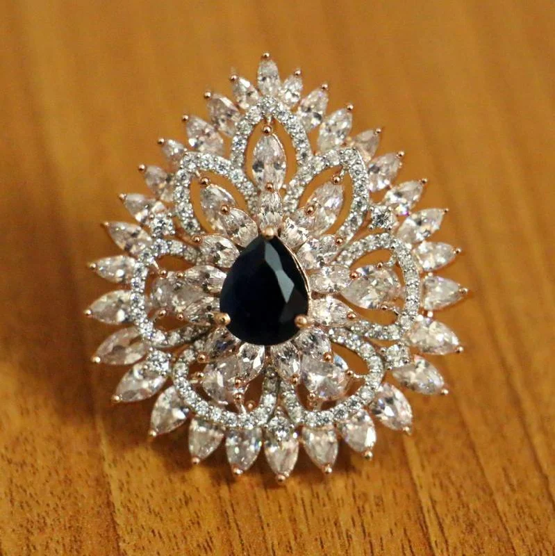 classic rings for women -BLUE SAPPHIRE DIAMOND LOOK COCKTAIL RING