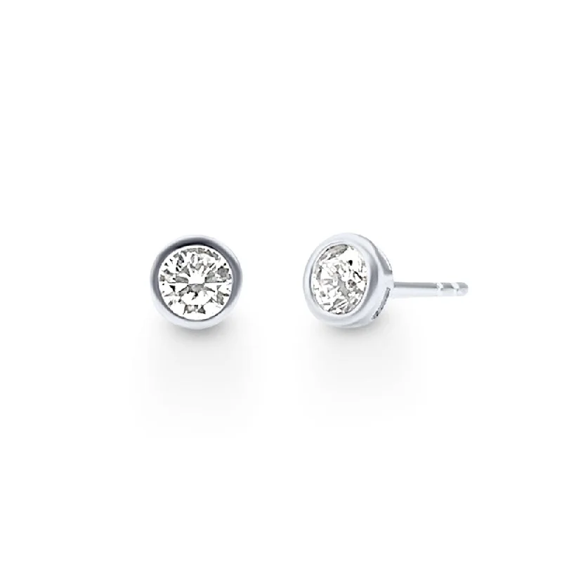 gemstone stud earrings for women -Bezel Stud Earrings with Cubic Zirconia in Sterling Silver