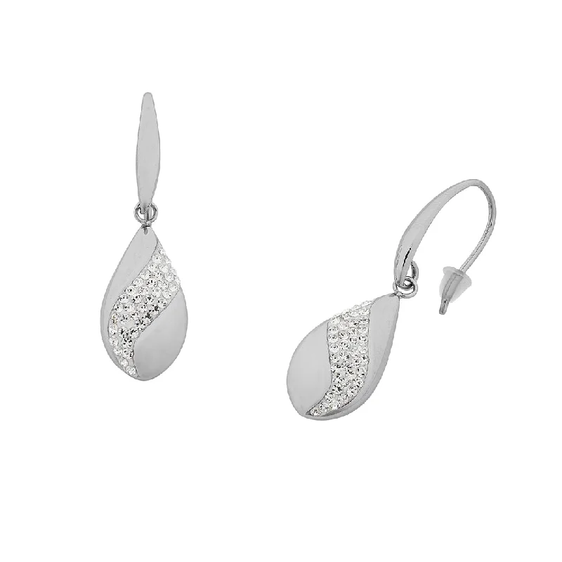 stylish pearl earrings for women -Stainless Steel Pave Crystal Teardrop Earrings